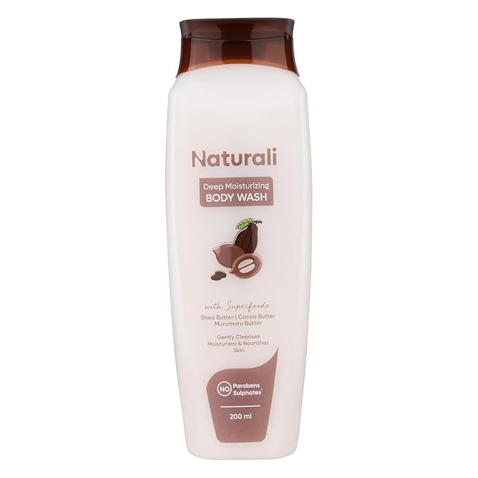The Naturali Deep Moisturising Body Wash With Shea Butter Cocoa Butter &amp Murumuru Butter | Gently Cleanses | Deeply Hydrates &amp Nourishes | Strengthens Skin Barrier | 200ml