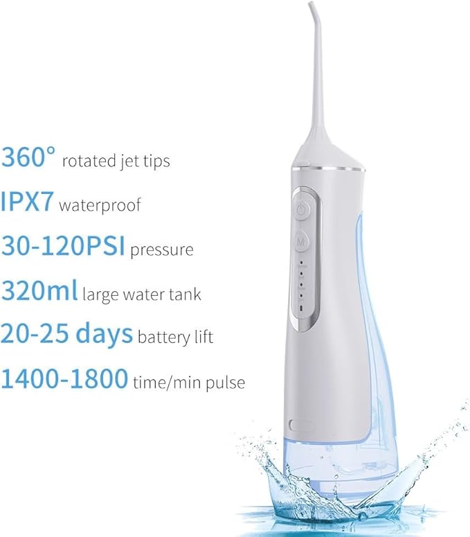 Portable Cordless Water Flosser – 320ml Oral Irrigator for Teeth Cleaning | USB Rechargeable IPX7 Waterproof 1400–1800 Pulses/Min | Travel-Friendly Dental Floss Device for Braces &amp Gums
