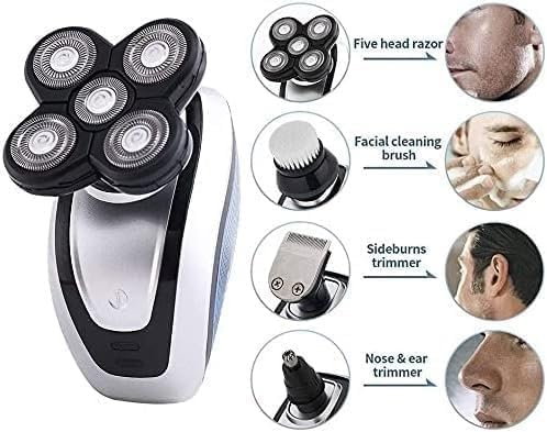 Electric Shaver for Men 5 in 1 Head Shavers for Bald Men Electric Rotary Razor Beard Trimmer Grooming Kit Waterproof Faster-Charging USB Rechargeable