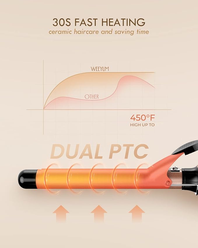 Curling Iron 1 Inch Barrel Long Barrel Curling Wand for Hair Ceramic Tourmaline Hair Curling Iron Dual Voltage