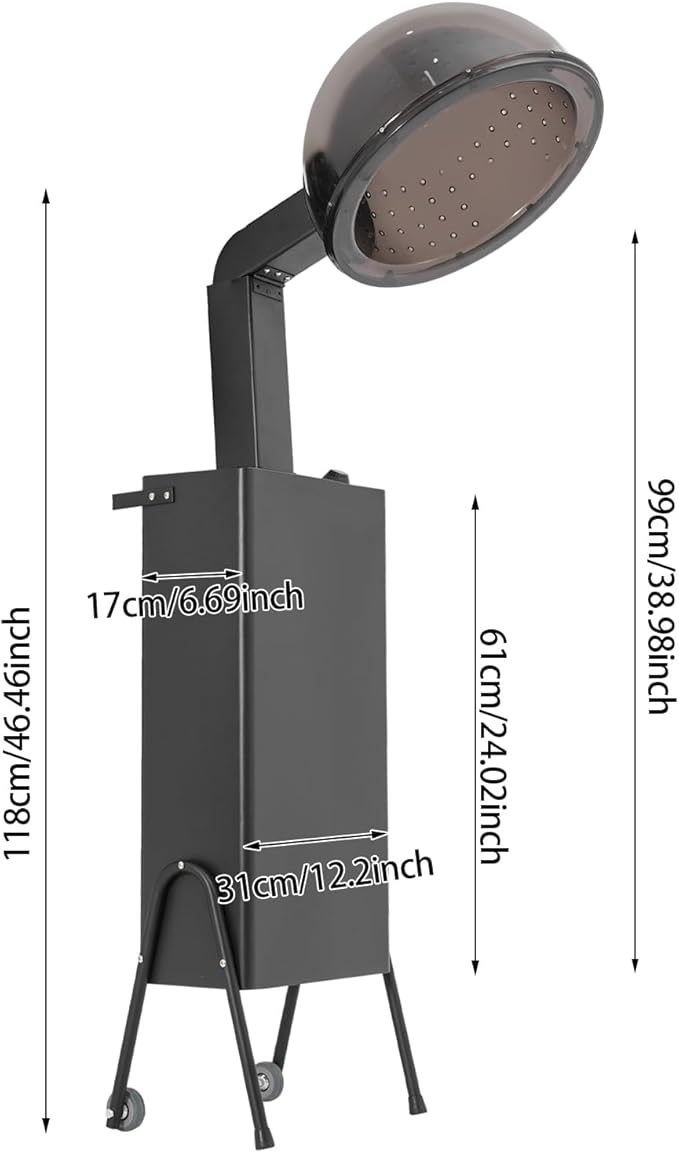Hooded Hair Dryer 1200W Professional Freestanding Hooded Hair Dryer with Timer &amp Wheels 3 Temperature Settings Freestanding Floor Hair Dryer for Salon Spa Home Use.