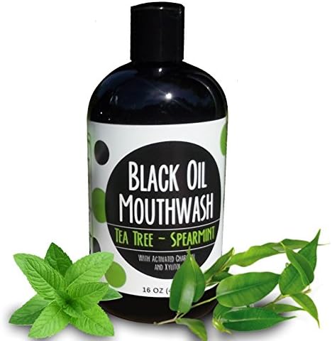 Coconut/Avocado/Sesame Oil Mouthwash Sweet &amp Delicious with Charcoal &amp Xylitol for Oil Pulling 16 oz Black Oil Mouthwash (Tea Tree Spearmint)