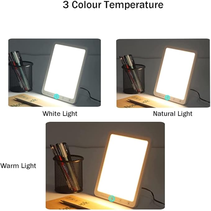 Light Therapy Lamp 10000 Lux Sunlight Lamp with 3 Color Modes 5 Brightness Levels 6 Timer Settings Full UV-Free LED SpectrumWhite