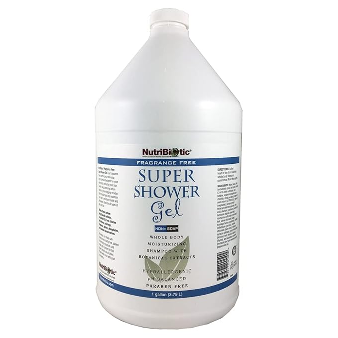 NutriBiotic – Fragrance-Free Super Shower Gel 1 Gallon | Whole-Body Moisturizing Shampoo with GSE &amp Botanical Extracts | Non-Soap pH Balanced &amp Free of Gluten Parabens Sulfates Dyes &amp