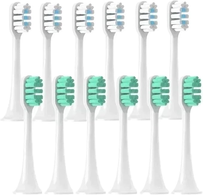 12PCS Mixed Color Replacement Brush HeadsCompatible for T300/T500/T700 Tooth Bristle Caps Vacuum Package Nozzles(6White 6Green)