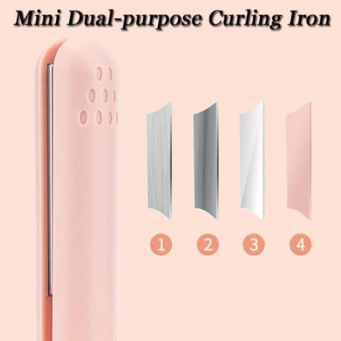 Mini Dual-Purpose Curling Iron for Short Hair 2 in 1 Hair Straightener and Curler Small Hair Straightener Travel USB Curling Wand (Orange)