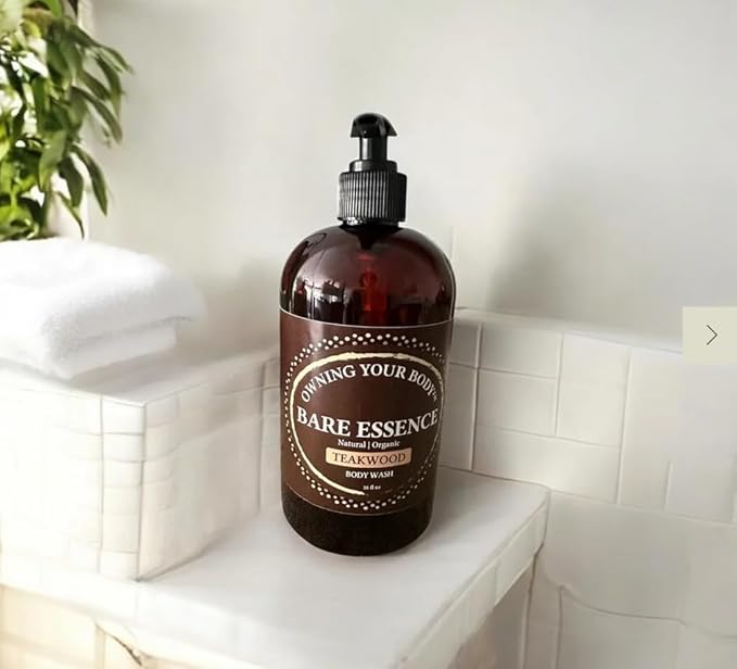 Bare Essence Natural Body Wash – Gentle Moisturizing Cleanser with Organic Ingredients – Nourishing Daily Shower Gel for Soft Healthy Skin (16 OZ Teakwood)