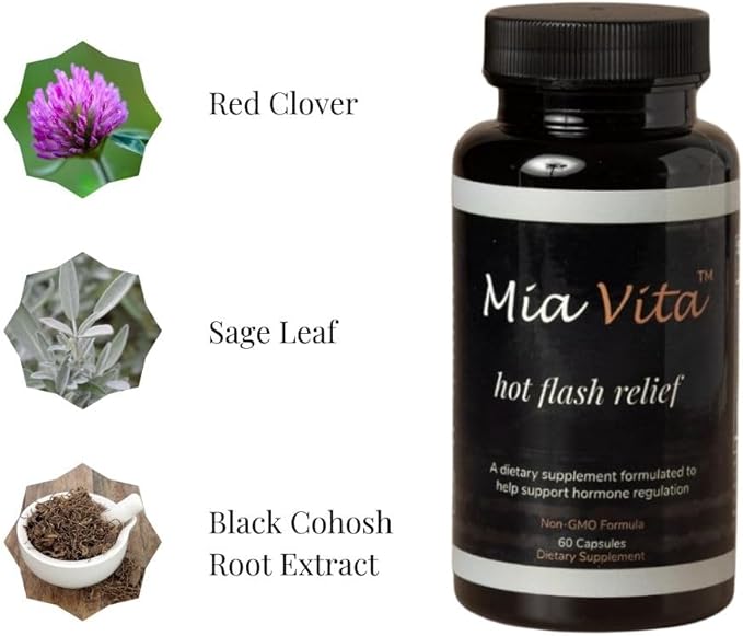 FEMMEPHARMA Mia Vita Hot Flash Supplements for Menopause Non-GMO Natural Hormone Regulation for Night Sweats Black Cohosh &amp Dong Quai 60 Capsules (30 Day Supply)