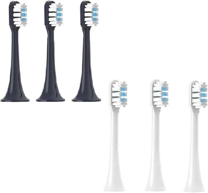 Replaceable Brush Heads Compatible for XIAOMI MIJIA T301 T302 Soft Dupont Clean Bristle WhiteBlue Dark Blue Sonic Nozzles(3 White 3 Blue)
