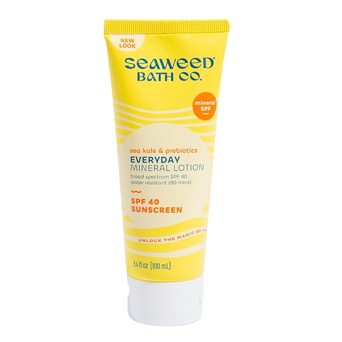 Seaweed Bath Co. Everyday Mineral SPF 40 Broad Spectrum Sunscreen Lotion 3.4 Ounce Sustainably Harvested Seaweed Sea Kale Prebiotics