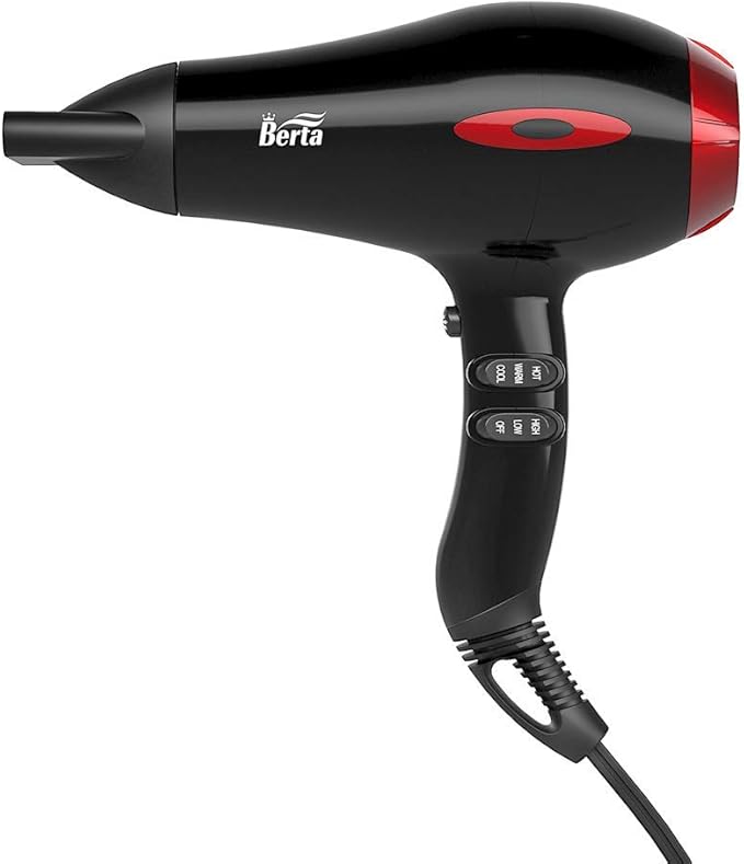 BERTA 1875W Professional Salon Hair Dryer Negative Ionic Blow Dryer 2 Speed 3 Heat Settings Cool Button with AC Motor Concentrator Nozzle &amp Diffuser &amp Comb
