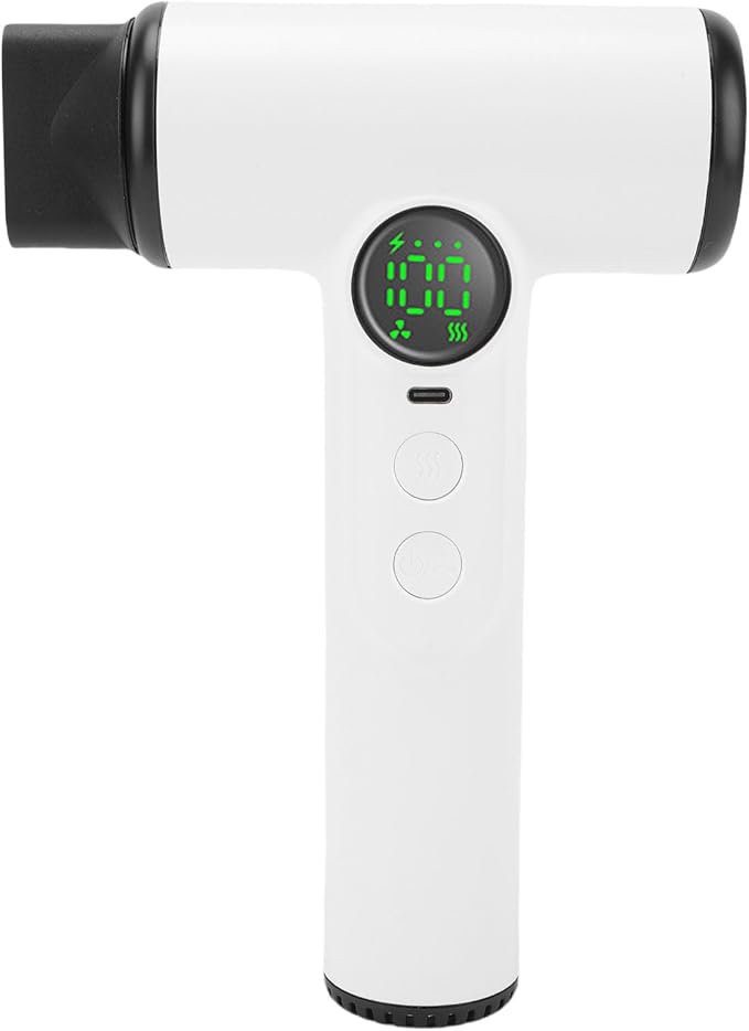 fosa Cordless Hair Dryer Rechargeable Battery Operated Blow Dryer 100 Heat &amp Speed Settings 30000 RPM with Digital Screen &amp Memory Function for Travel Students Dormitory (White)