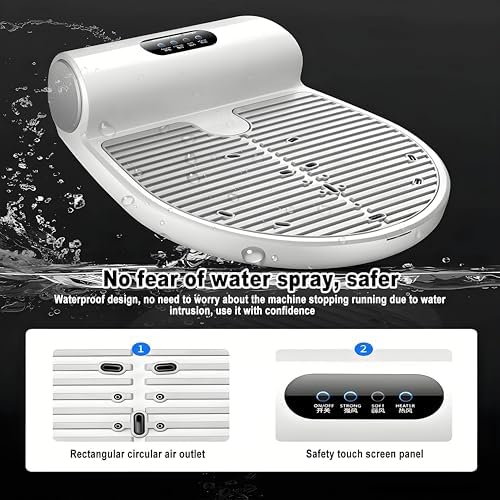 1350W Negative Ions Body Heater Blow Dryer - Waterproof IPX7 Foot Touch Screen Hair Dryer for After Shower Ideal for Bathrooms Hotels &amp Gyms No Scale Build-Up