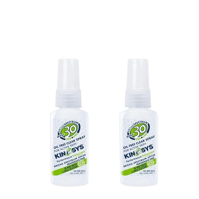 KINeSYS Fragrance Free Clear Spray Sunscreen for sensitive skin SPF 30 Hypoallergenic Broad Spectrum UVA/UVB protection for Body Alcohol PABA and Oxybenzone FREE 170+ Sprays 1 Fl Oz (Pack of 2)