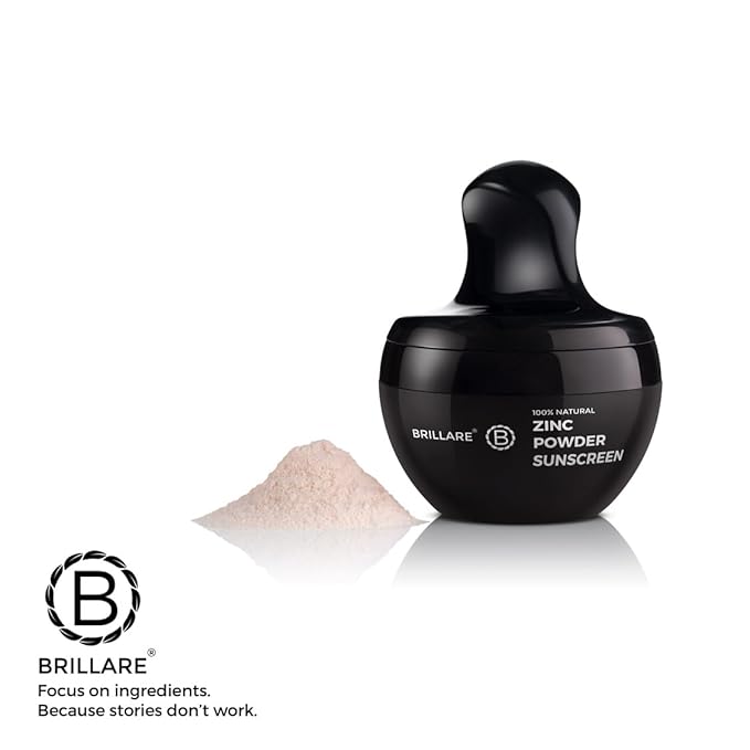 Brillare Zinc Powder Sunscreen SPF50 - Broad Spectrum Protection Sweat Resistant Powder Invisible Finish Non-Greasy Formula - Skin-friendly Mineral Sunscreen for Daily Use