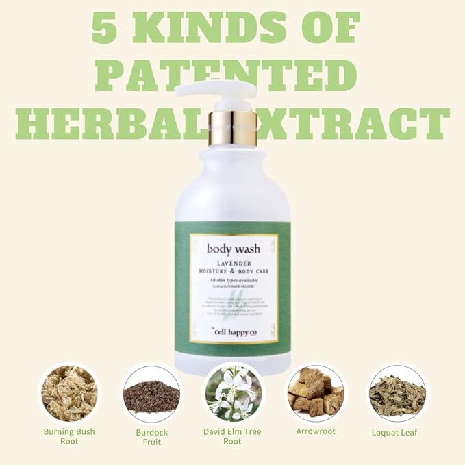 cell happy co Lavender Body Wash COSMOS organic certifed Organic French Lavender Flower Water and Oil 5 kinds of herbal extract Sensitive &amp Trouble skin (10.1 floz)