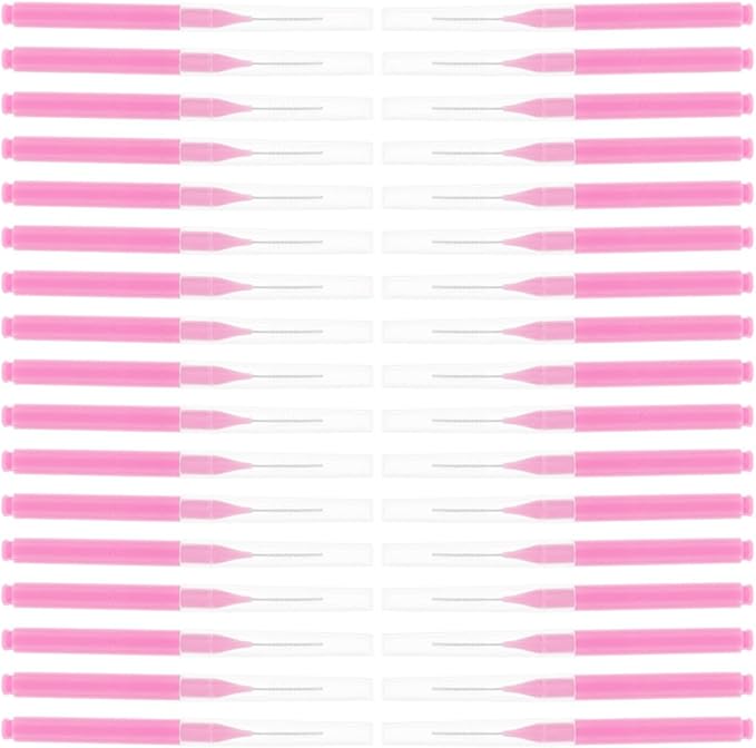 200pcs Pink Interdental Brushes Soft Bristles Plastic Tooth Cleaning Brush Oral Pick for Deep Gum Care Travel Home Office Use
