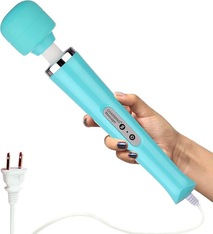 CHARMING Wired Powerful Handheld Back Massager with 10 Strong Vibrations Modes Personal Therapy Massager for Sports Recovery Muscle Aches Body Pain-Light Blue