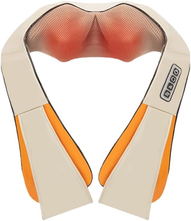 Electric Shiatsu Neck &amp Shoulder Massager with Heat Foldable Kneading Shawl for Home Use Multi-Functional Pain Relief Device for Neck Shoulder Back and Legs (Beige)