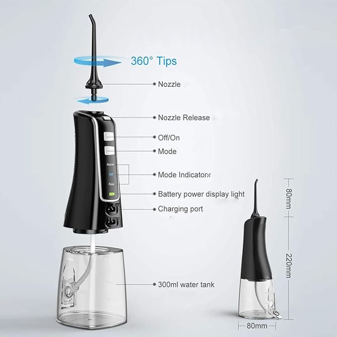 Water Flossers for Teeth Portable 300ML Electric Flosser Pick USB Rechargeable Water Teeth Cleaner Picks 3 Cleaning ModesIPX7 Waterproof (Color : B)