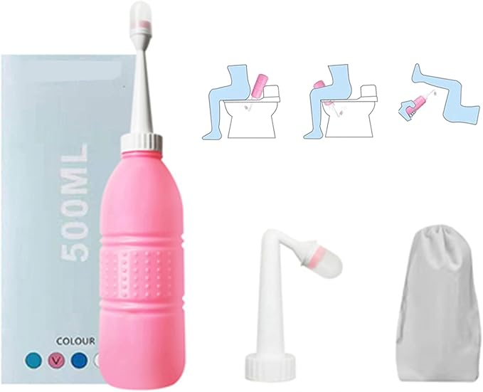 Peri Bottle for Elderly Handheld: Angled &amp Straight Nozzles 17oz Ideal for Feminine Hygiene Perineal Cleansing and Hemorrhoid Treatment (Pink)