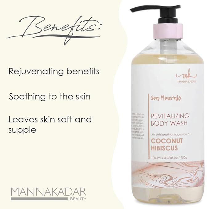Manna Kadar Beauty Dead Sea Minerals Revitalizing Body Wash Coconut Hibiscus - Clean Soothe Revitalizes Rejuvenates Skin Hydrates Shower Gel