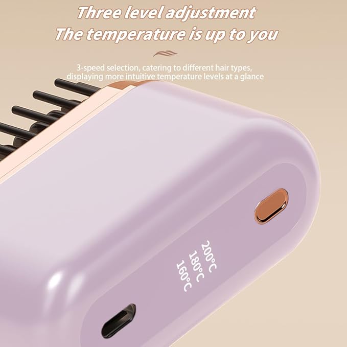 Electric Hot Comb StraightenerMini Hair Straightening CombCordless Rechargeable LCD Display USB Negative Ion Hair Styling Comb for BangsHome Travel Use Gift for Mom Grandmother (White)
