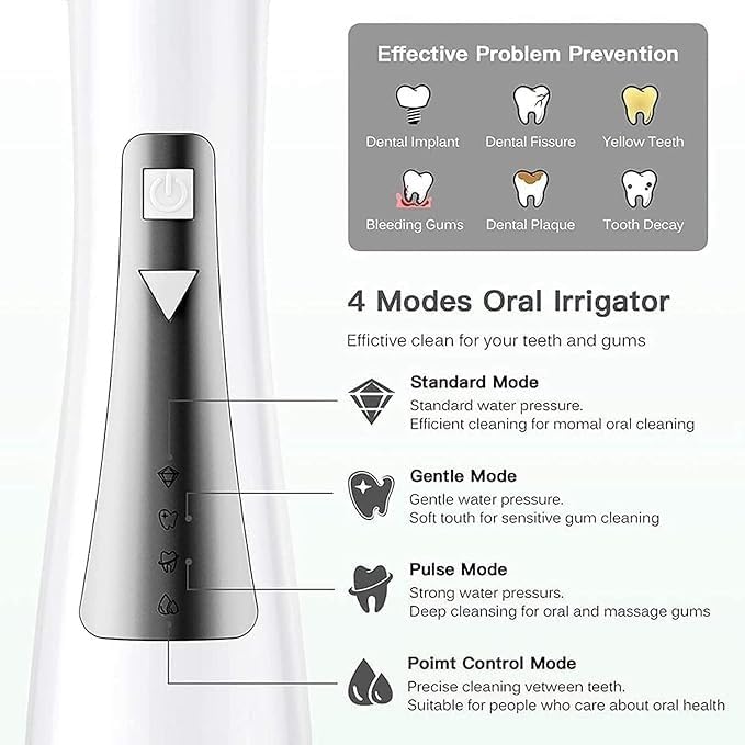 Water Flosser Cordless for Teeth 250ML Professional Dental Oral Irrigator Portable and Rechargeable IPX7 Waterproof Powerful Battery Life Teeth Cleaner for Home Travel Braces and Bridges Car
