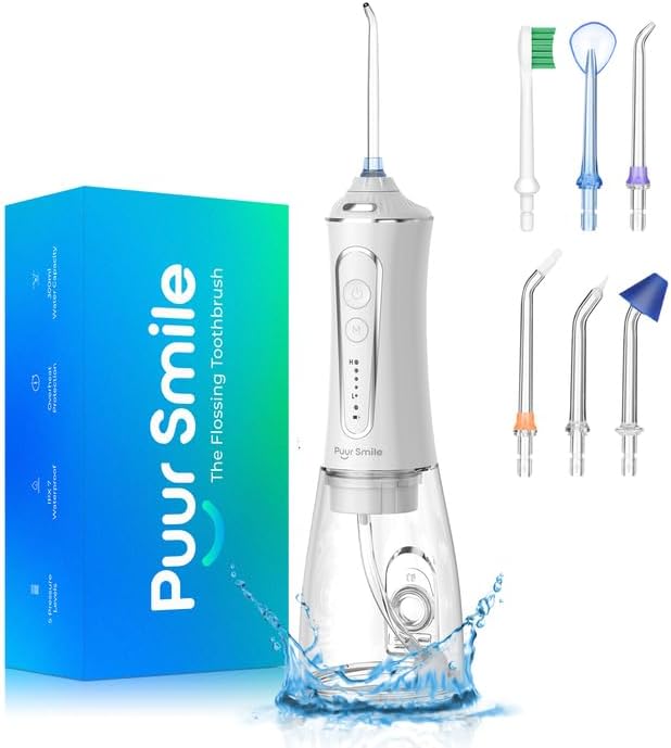 Professional Water Flosser - Advanced Dental Care for a Healthier Mouth Gum and Teeth - IPX7 Waterproof Oral Irrigator | 7 Replacement Tips Travel-Friendly Rechargeable - Oral Hygiene (White)