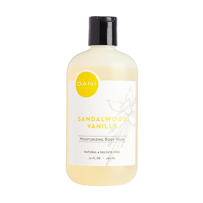 DANI Naturals Body Wash - Warm Sandalwood Vanilla Scent with Organic Aloe Vera &amp Natural Glycerin - Sulfate &amp Paraben-Free Shower Gel - For Men &amp Women - 12 oz - Vegan &amp Cruelty-Free