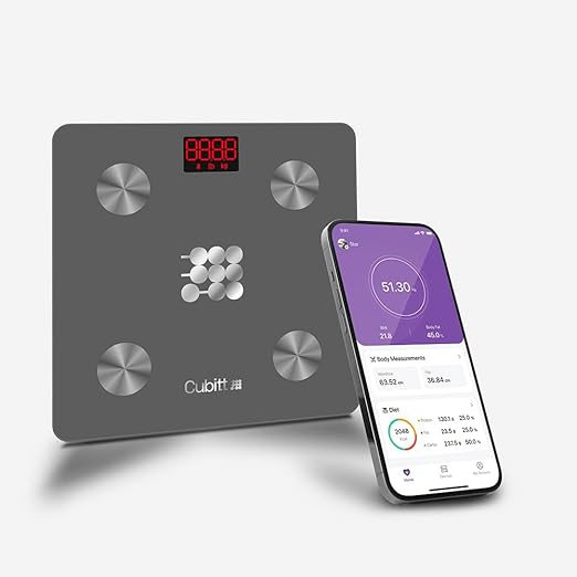 CUBITT Smart Digital Weight Scale 13 Body Composition Analizer BMI Muscle Mass Body Fat Scale with Smartphone App sync with Bluetooth (Grey)