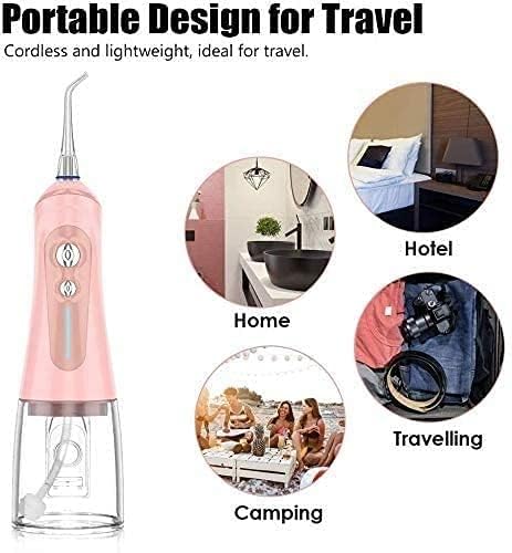 Water Dental Flosser Cordless for Teeth6 Modes 320ML Portable and Rechargeable IPX7 Waterproof Water Flosser with Cleanable Water Tank for Home and Travel (Color : Pink)