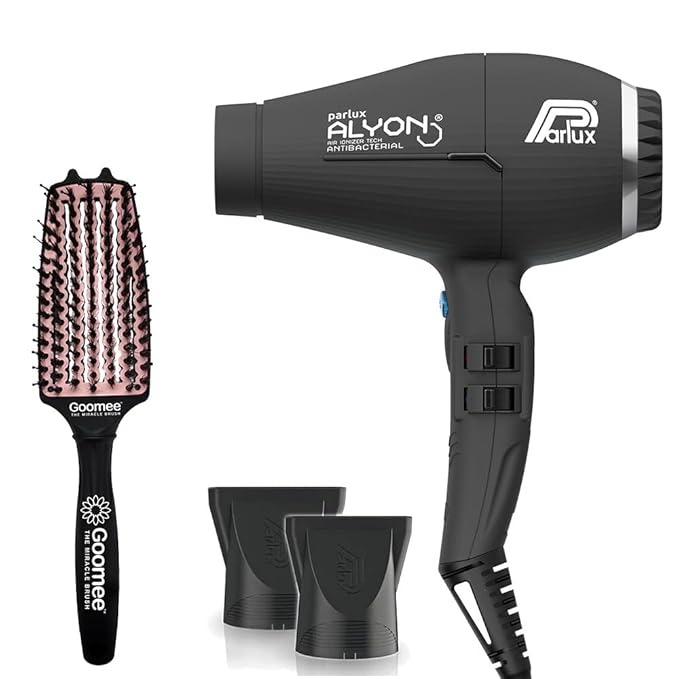 Parlux Alyon Matte Black Hair Dryer with Miracle Detangling Brush Medium Size Nylon &amp Boar Bristles for All Hair Types – Blush Pink