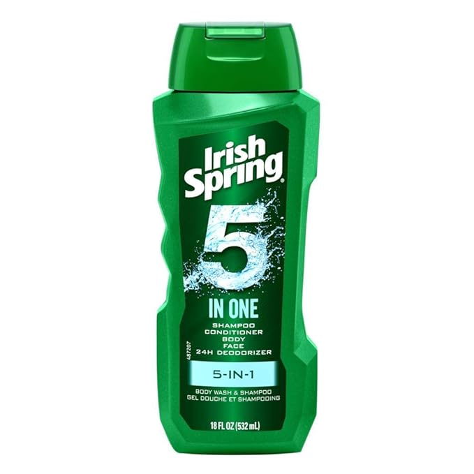 Irish Spring Body Wash &amp Shampoo - 5 in 1 - Net Wt. 18 FL OZ (532 mL) Per Bottle - Pack of 3 Bottles