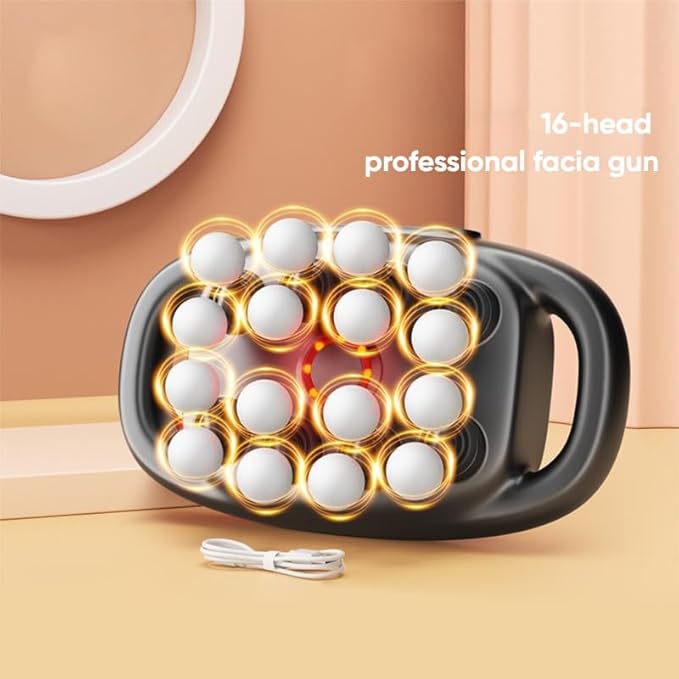 Deep Tissue Massage Gun Portable 16 Head Percussion Massager with 30 Speeds - Red Light Therapy Quiet Pistola Masajeadora Muscular for Back/Neck/Leg Pain Relief 3200mAh Battery (16-Head)