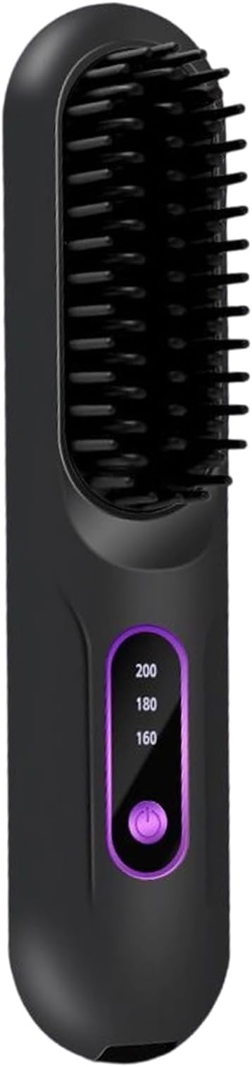 Cordless Hair Straightener Brush - 3-Temp LCD Display Styling Comb Hot Heating with Ceramic Plates Portable Design with Anti-Scald Straightening Tool Travel Size Beauty for Women Girls