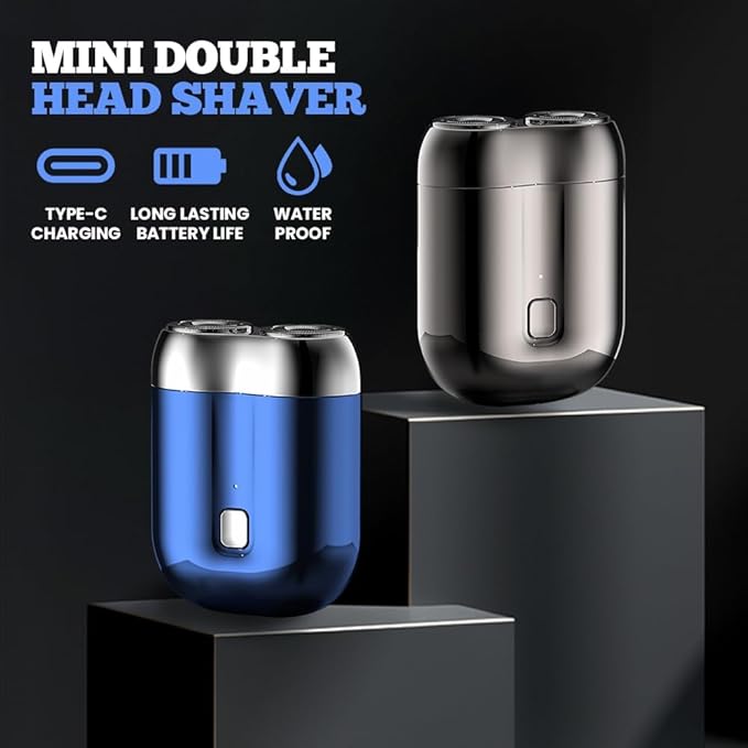 New Model Mini Dual-Head Electric Shaver 2025 New Dual Head Shaver Pocket Electric Mini Portable Razor Double Head Razor Washable USB Rechargeable Dual Head Compact Electric Razor (Green)