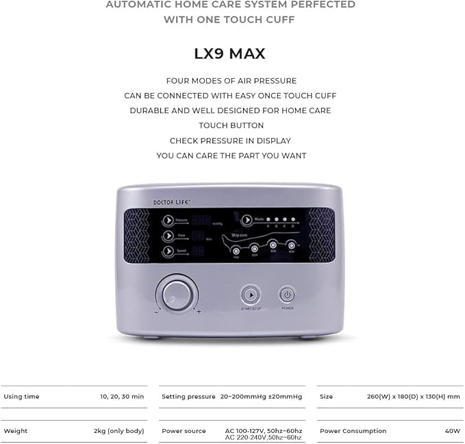 DOCTOR LIFE LX9max - Sequential Air Compression Recovery System : Device + Legs (2XL) + Arm + Centerbody FSA-HSA Approved