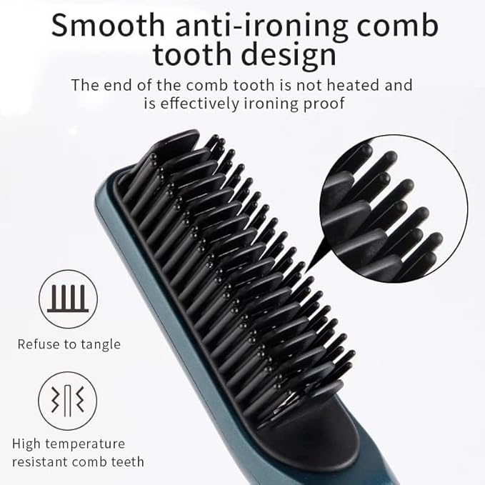 Heating Straight Hair Brush Fast Styling Portable Wireless Hair Flat Irons Straightening Comb USB Rechargebattery (Color : Black)