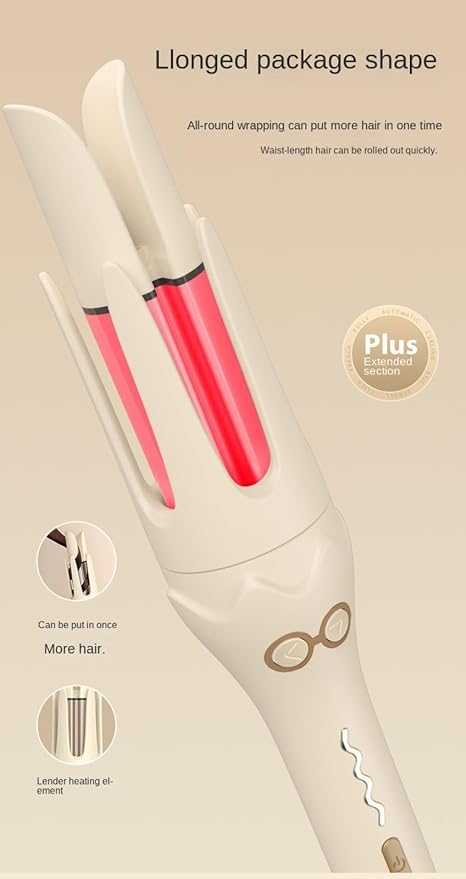 Automatic Curling Wand for Hair 36MM Korean Curls with Auto Rotate One-Touch Inner/Outer Curling 4 Heat Settings Fast 30s Heat Up 10 Min Styling Beige Anti-Scald Design 60 Min Auto Shut Off