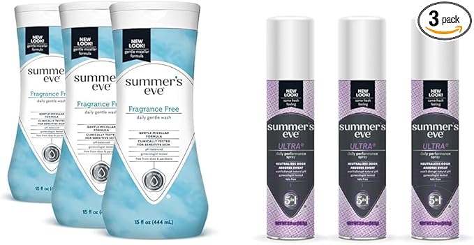 Summer's Eve Fragrance Free Gentle Daily Feminine Body Wash 3 Pack Ultra Daily Feminine Spray 2 oz 3 Pack