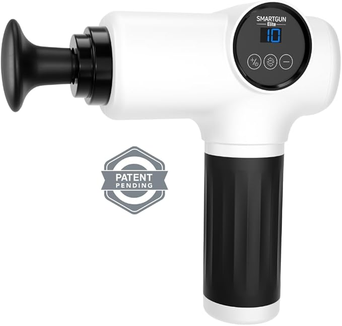 SPA SCIENCES - SmartGun Elite – Therapeutic Deep Tissue Percussion Massager – for Muscle Soreness - with Interchangeable Heads 10 Intensity Levels and Smart Comfort Pulse – USB Rechargeable