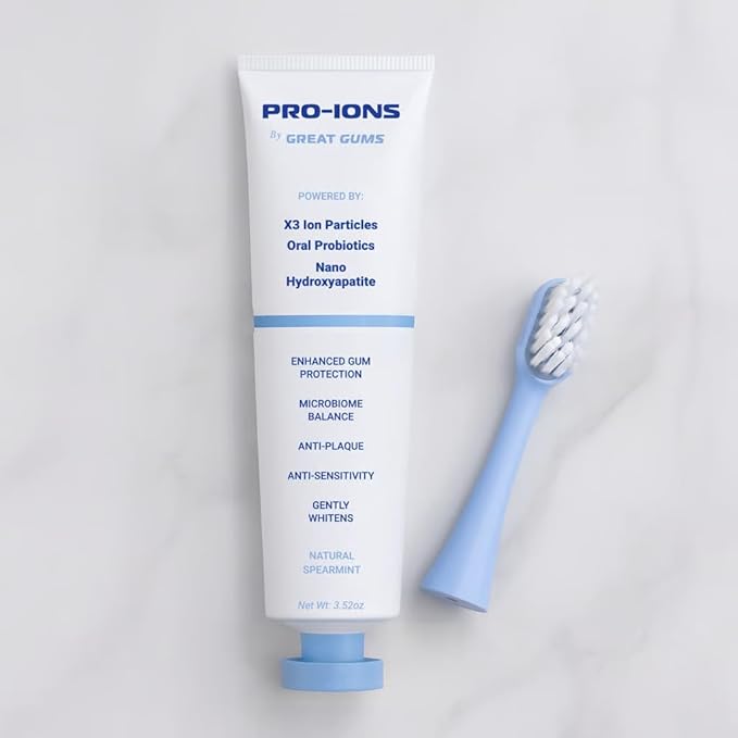 Sonic Gums Brush Head and Pro-Ions Toothpaste Replacement Head with Fluoride-Free Toothpaste Natural Spearmint