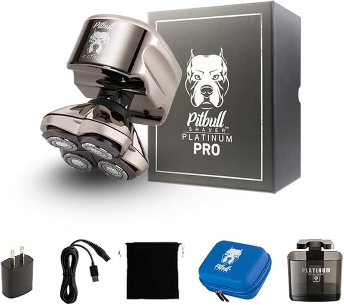Skull Shaver Pitbull Platinum PRO Head &amp Face Shaver Kit - Cordless Electric Shaver - Wet &amp Dry Shaving Capabilities - Comes with Travel Case USB Charging Cable &amp Rinse Stand
