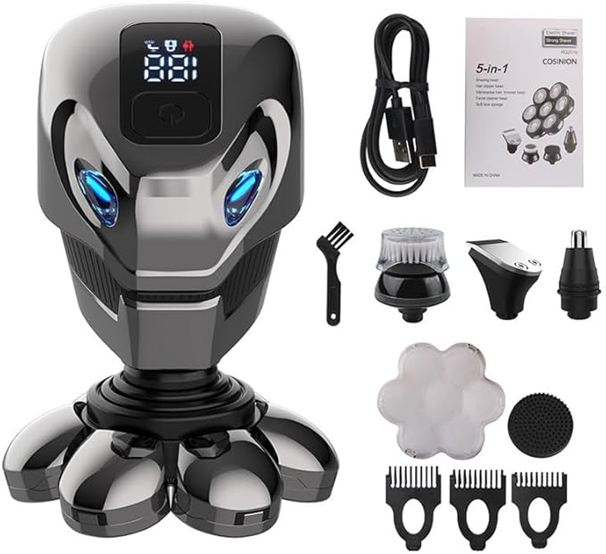 Head Shavers for Bald Men 5 in 1 4D Men's Rechargeable Bald Head Electric Shaver 7 Floating Cutter Beard Nose Ear Hair Trimmer Men Facial Cleaning Brush