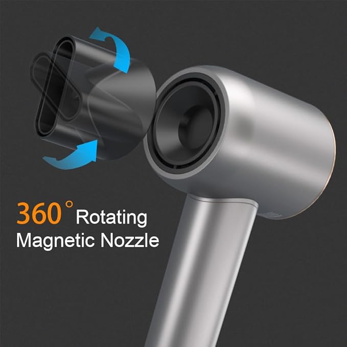 Hair Dryer - 110000 RPM High-Speed Brushless Motor Negative Ionic Blow Dryer for Fast Drying Low Noise Thermo-Control Hair Dryer with Magnetic Nozzle Silvery