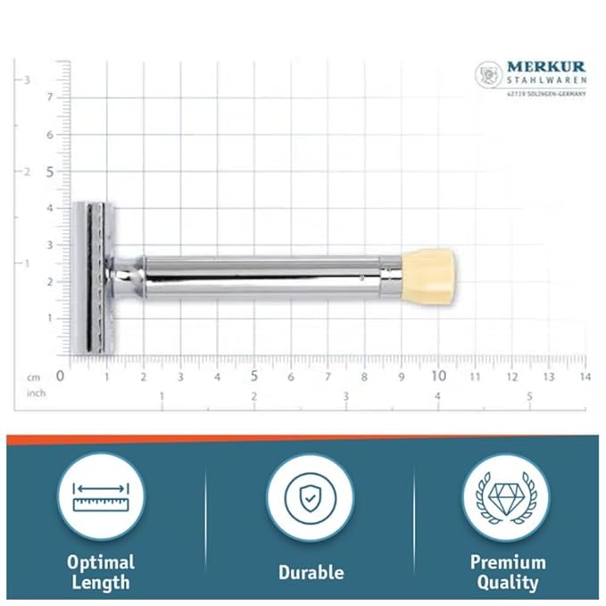 MERKUR Progress 510 Adjustable Double Edge Safety Razor - Long Handle Adjustable Razor With Dial Made in Germany Plastic-Free Closed Comb Straight Bar