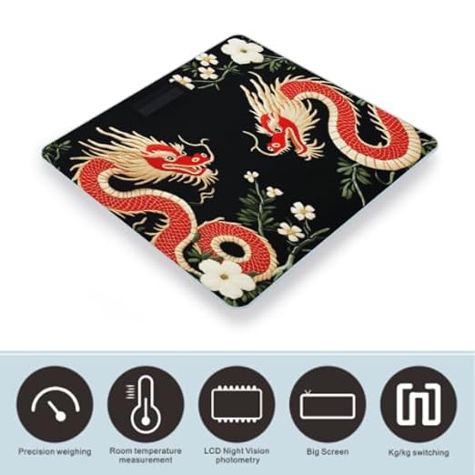 Women's Digital Bathroom Weighing Scale Automatic Switch Energy Saving Scale Smart Scale for Body Weight Compatible with Floral Chinese Japanese Dragon Flower