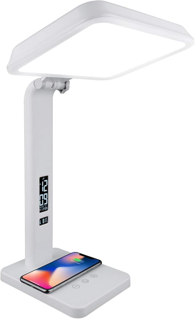TheraLite Aura Qi Light Therapy Sun Lamp UV Free 10000 LUX Light Therapy Lamp Includes Alarm Clock Phone Charger USB Port White Light
