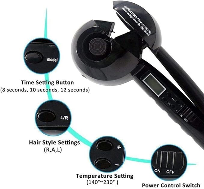 Portable Automatic Curling Dan 140-230℃ Adjustable Temperature Curling Dan LCD Screen Curling Clamp Time Adjustable Curling Iron-Pink for Hair Styling